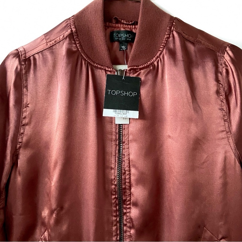 TOPSHOP Rust Rose Gold Satin Bomber Jacket - Picture 4 of 7